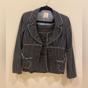 Nanette Lepore Black with cream and light blue pin stripes skirt suit size 4